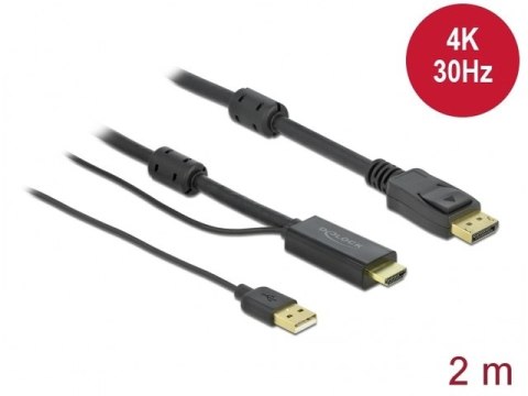 KABEL HDMI(M)->DISPLAYPORT(M) 2M 4K ZASILANY USB-A(M) CZARNY DELOCK KABEL HDMI(M)->DISPLAYPORT(M) 2M 4K ZASILANY USB-A(M) CZARNY DELOCK