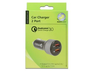 ŁADOWARKA SAMOCHODOWA ZAPALNICZKA NAVILOCK 2X USB 3A 12V/24V QUCIK CHARGE 3.0 CZARNA