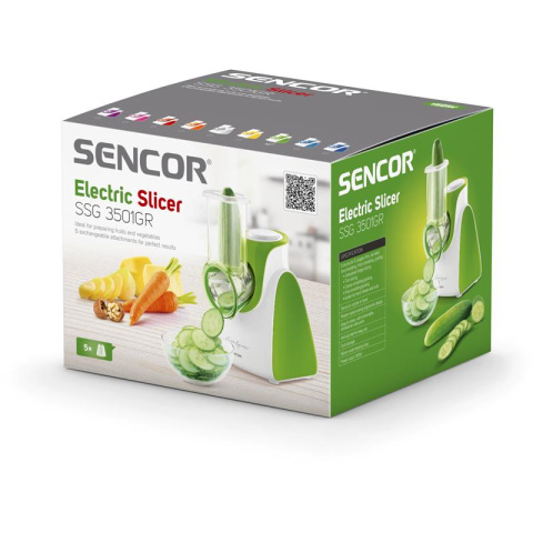 Sencor SSG 3501GR elektryczna szatkownica do warzyw 150W, 5 końcówek, zielona