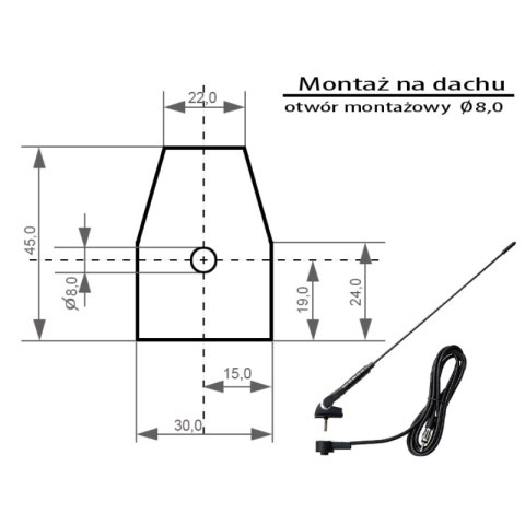 Blow antena samochodowa dachowa łamana składana FM AM 45cm FMD340