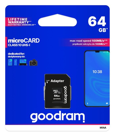 Karta pamięci microSD 64GB UHS-I Goodram z adapterem